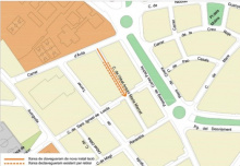 Plànol dell carrer de l'Abat Marcet amb zona marcada per afectació d'obres